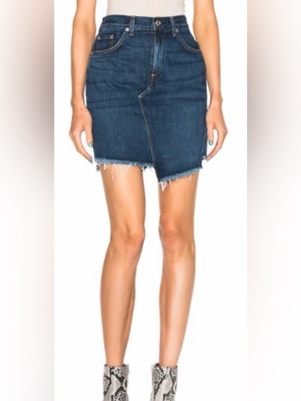 Rag & Bone Dive Skirt Eddy Blue Denim Asymmetrical Frayed Skirt